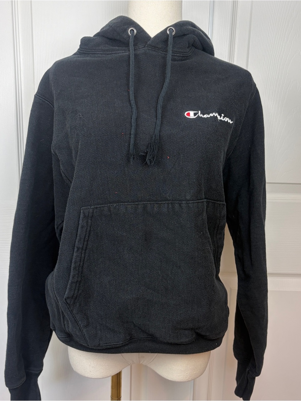 Champion Black Pullover Hoodie with Script Logo